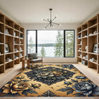 Vintage Gold Gray Floral Scrollwork Rug