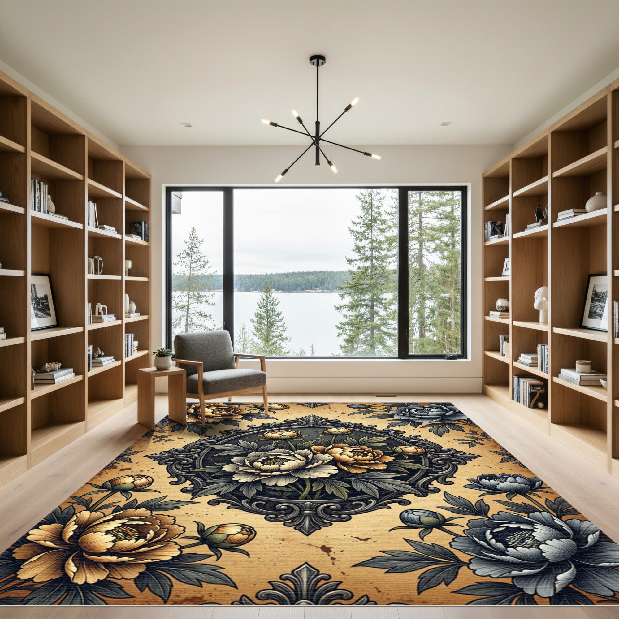 Vintage Gold Gray Floral Scrollwork Rug