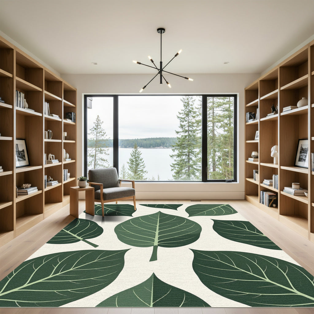 Dark Green Leafy Botanical Spread Rug