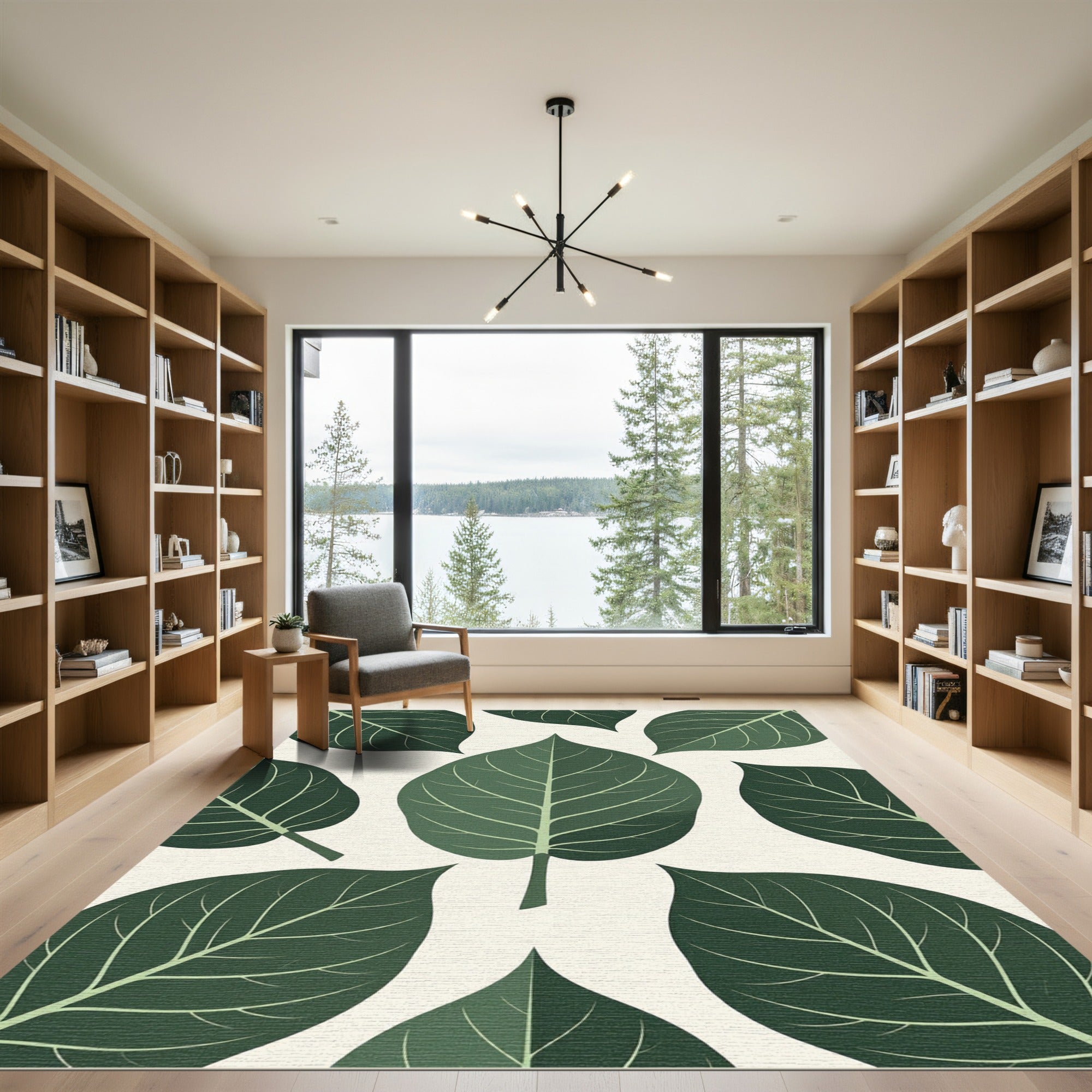 Dark Green Leafy Botanical Spread Rug
