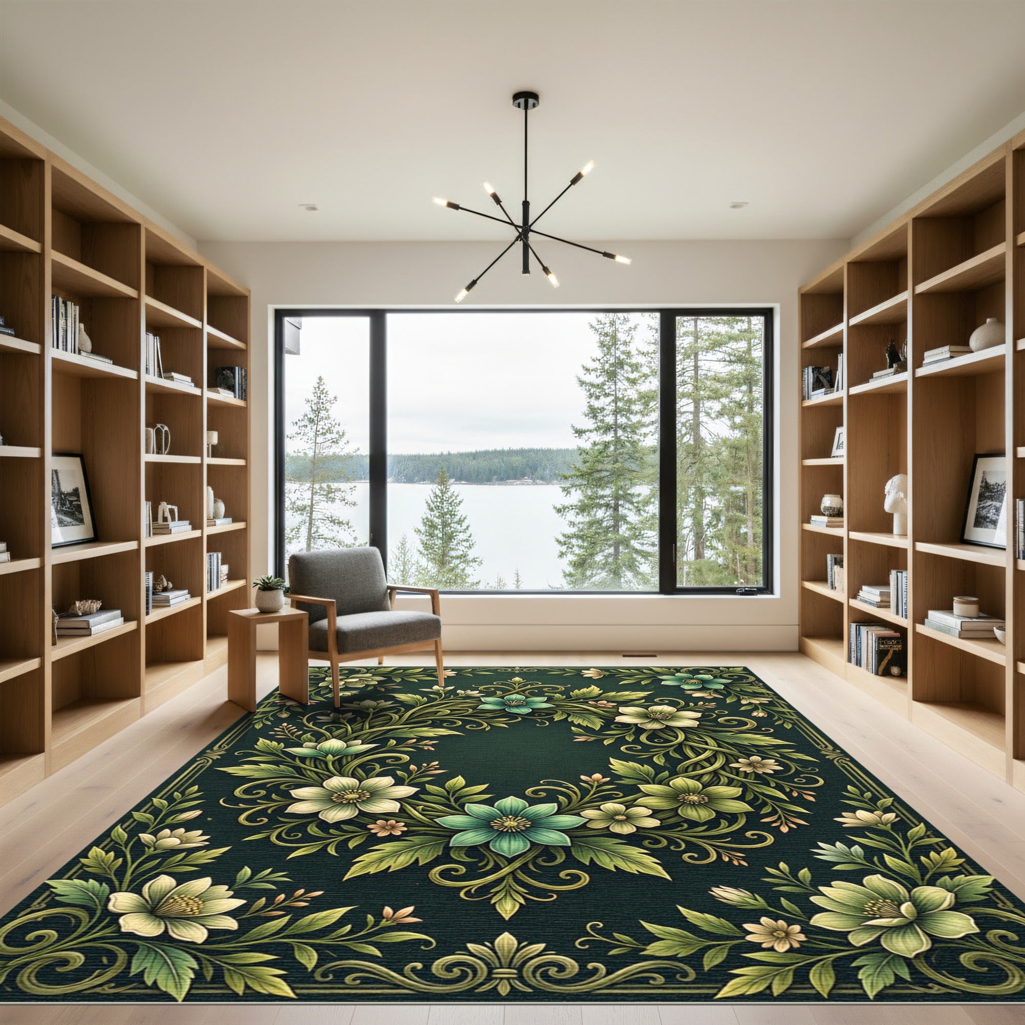 Botanical Sage Green Floral Wreath Rug