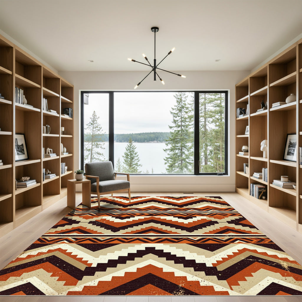 Geometric Earthy Tone Zigzag Rug