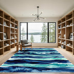 Watercolor Navy Blue And Teal Waves Rug