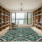 Elegant Jade Damask Lattice Scroll Rug