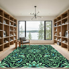 Emerald Green Floral Scrollwork Rug