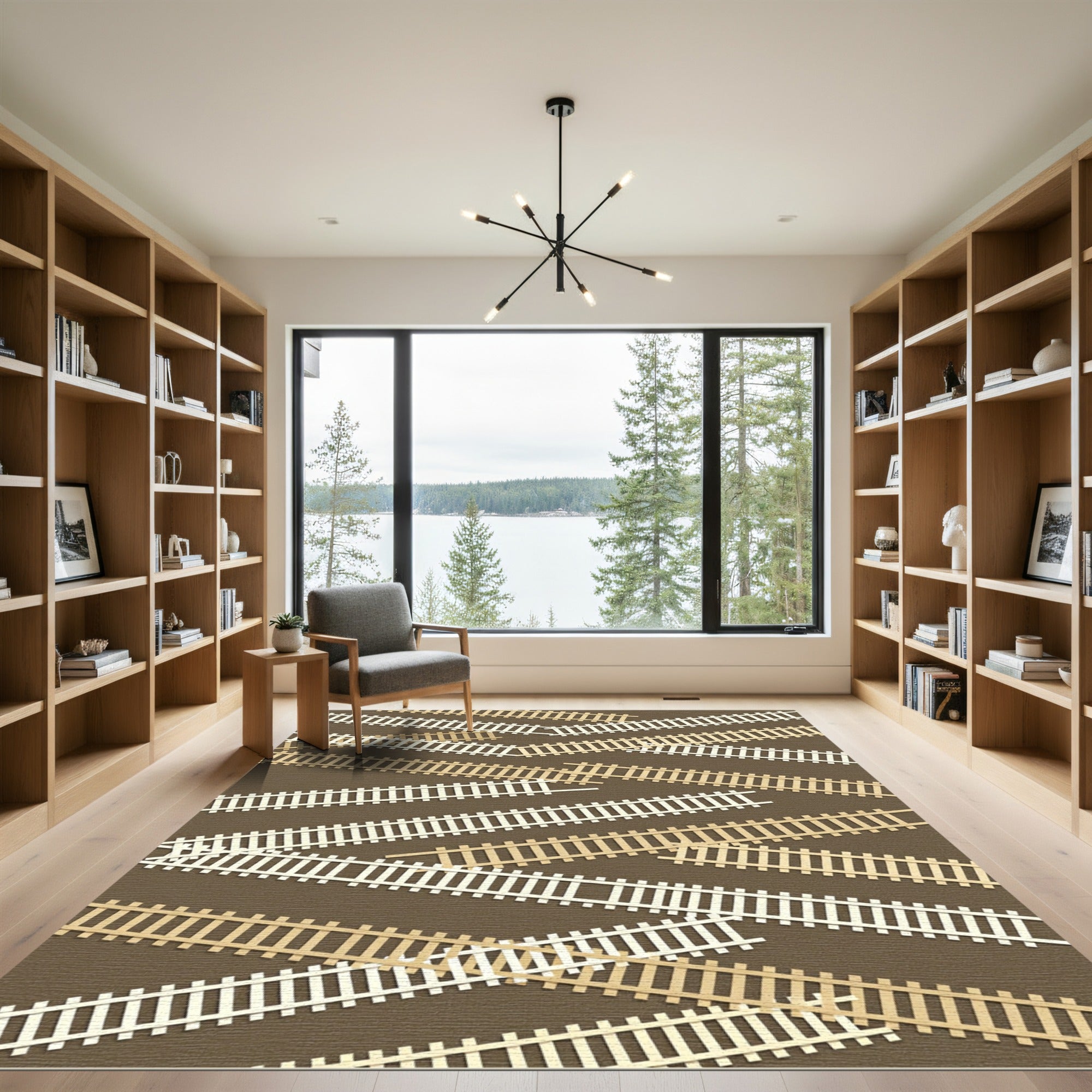 Brown Taupe Woven Railroad Pattern Rug