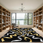 Elegant Gold and Silver Swirling Ribbons Rug