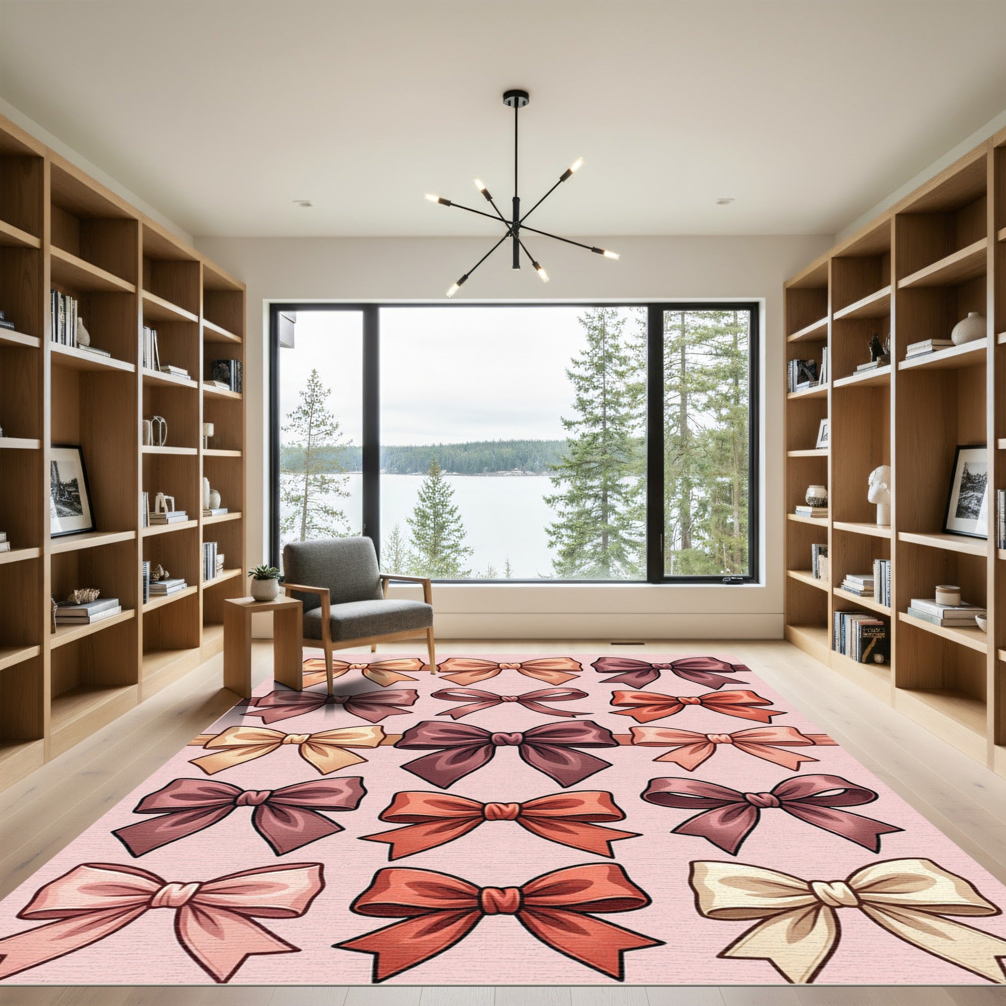 Elegant Pastel Bow Ribbon Grid Rug