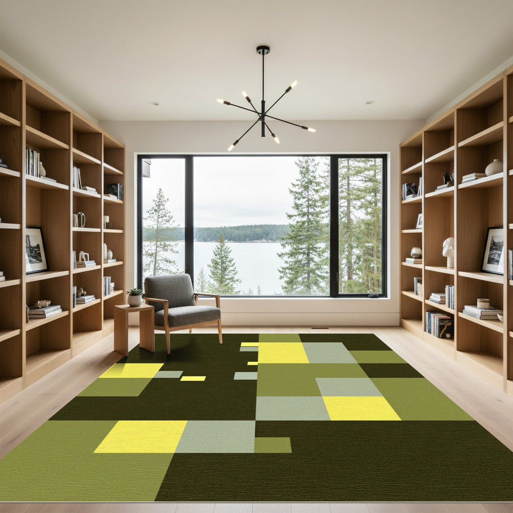Abstract Yellow Gray Block Composition Rug