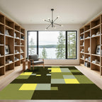 Abstract Yellow Gray Block Composition Rug