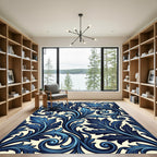 Deep Blue Floral Swirl Vine Rug