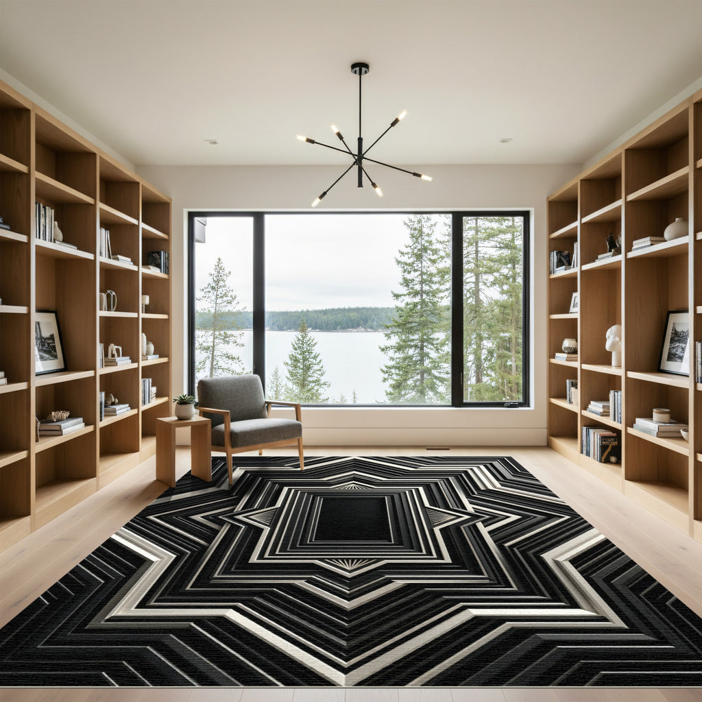 Monochromatic Geometric Layered Accordion Rug
