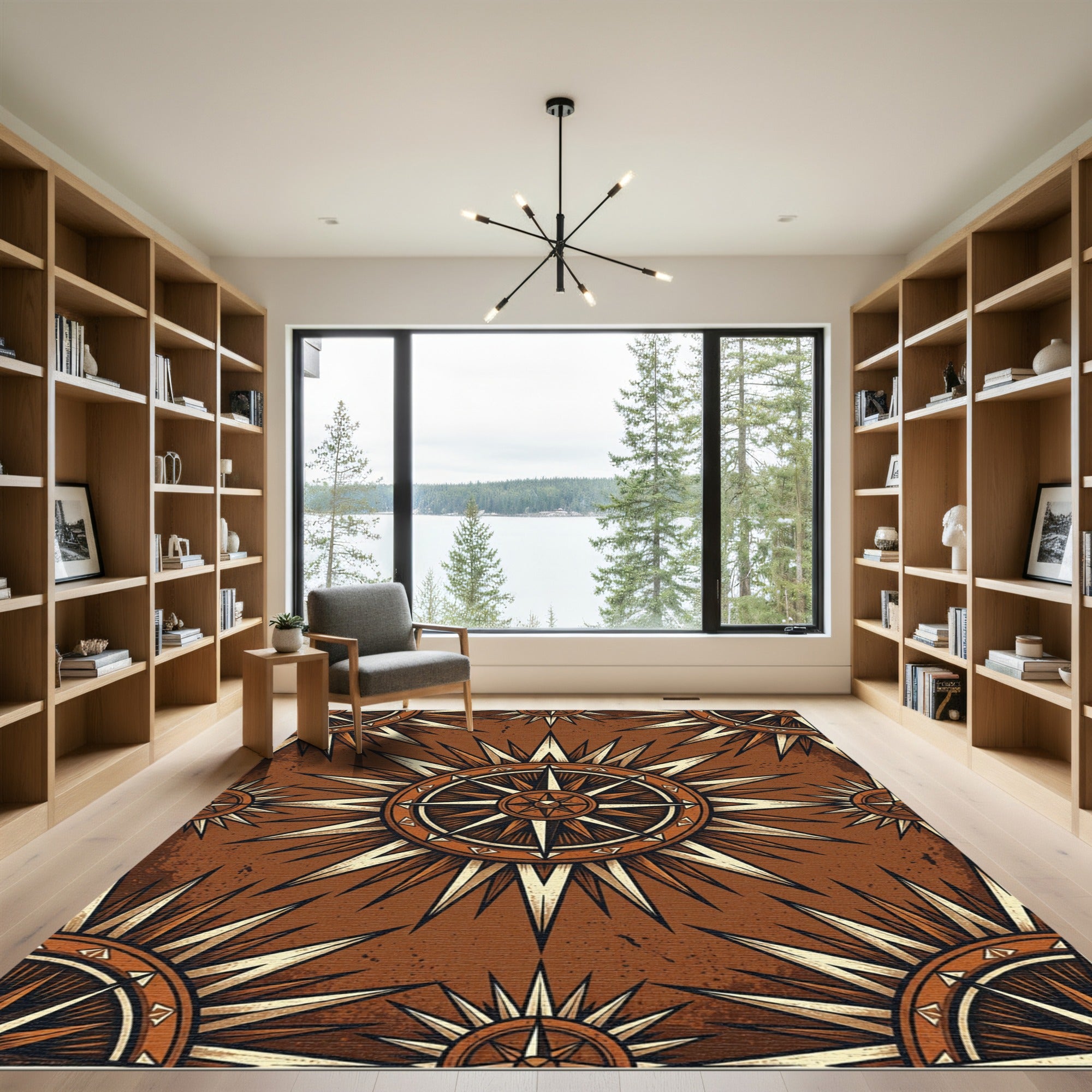 Vintage Bronze Compass Star Medallion Rug