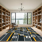 Modern Yellow and Gray Geometric Track Rug