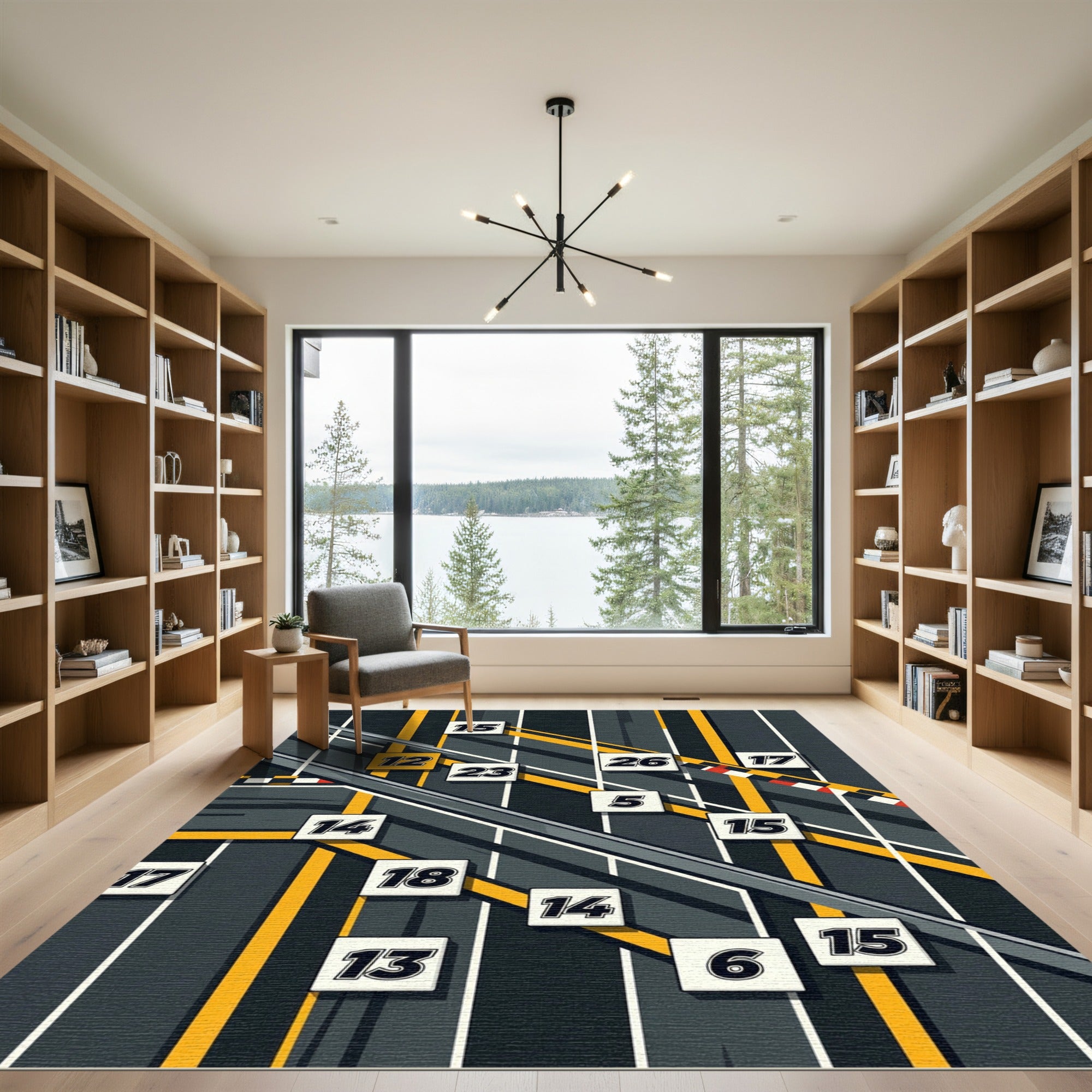 Modern Yellow and Gray Geometric Track Rug