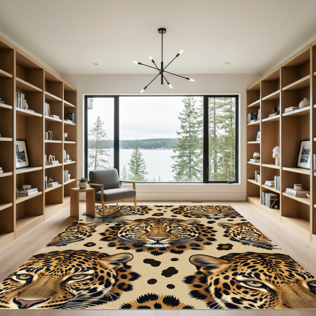 Sophisticated Golden Leopard Face Animal Skin Rug