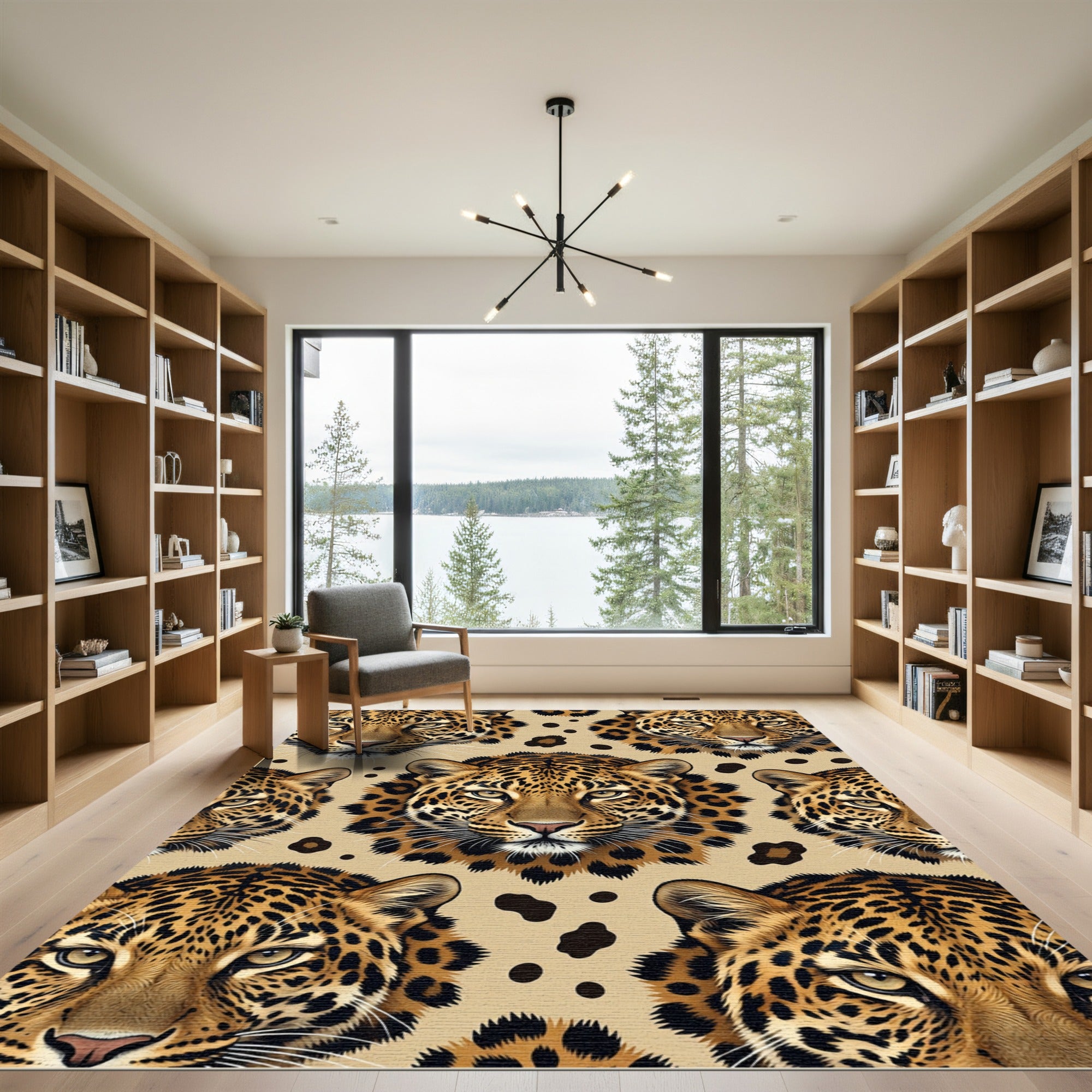 Sophisticated Golden Leopard Face Animal Skin Rug