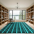 Cyan Geometric Grid Contemporary Rug