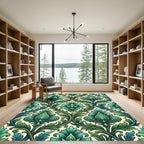 Emerald Green Floral Damask Rug