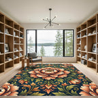 Elegant Peach Peony Floral Damask Rug