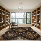 Golden Floral Mandala Geometric Dark Backdrop Rug