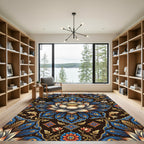 Luminous Gold Lotus Peacock Feather Tapestry Rug