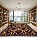 Crimson Gold Quatrefoil Floral Border Rug
