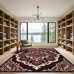 Elegant Crimson Floral Art Nouveau Arrangement Rug