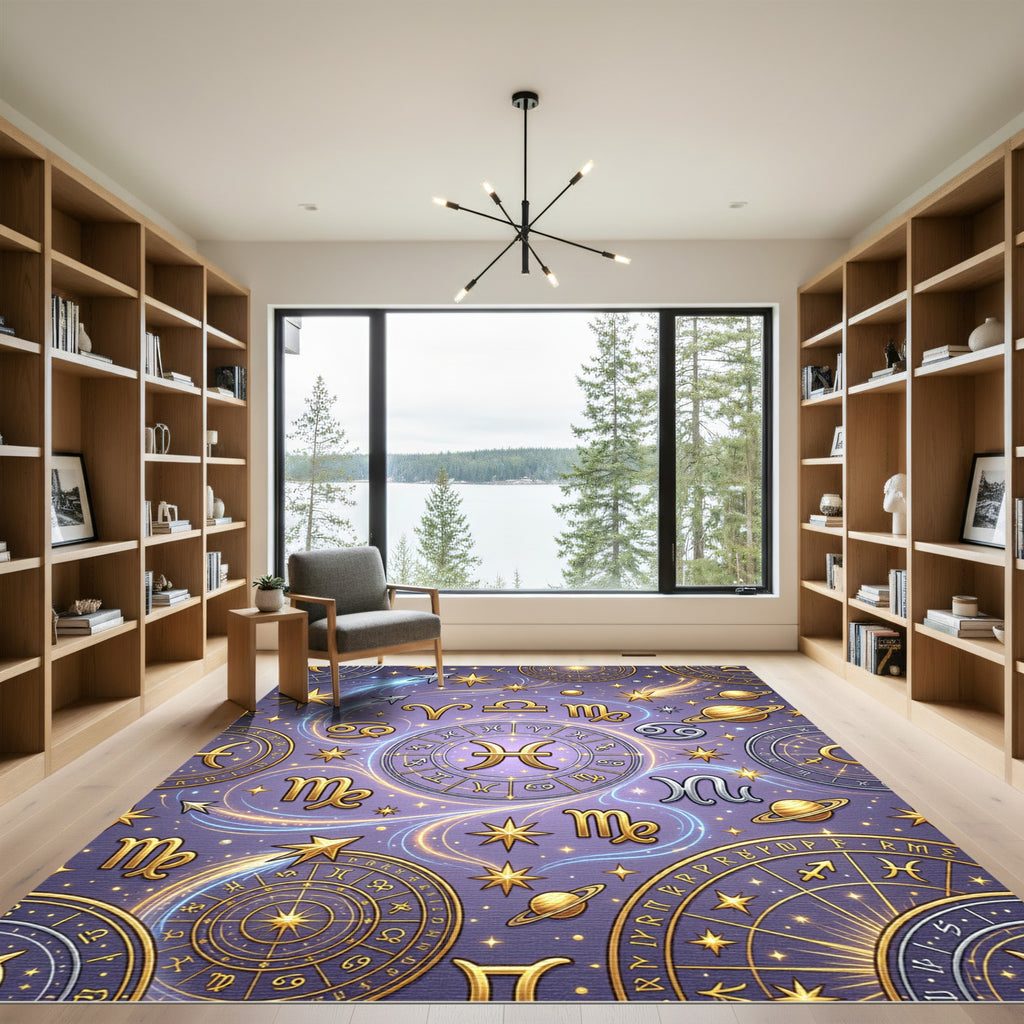 Celestial Golden Zodiac Constellation Art Rug