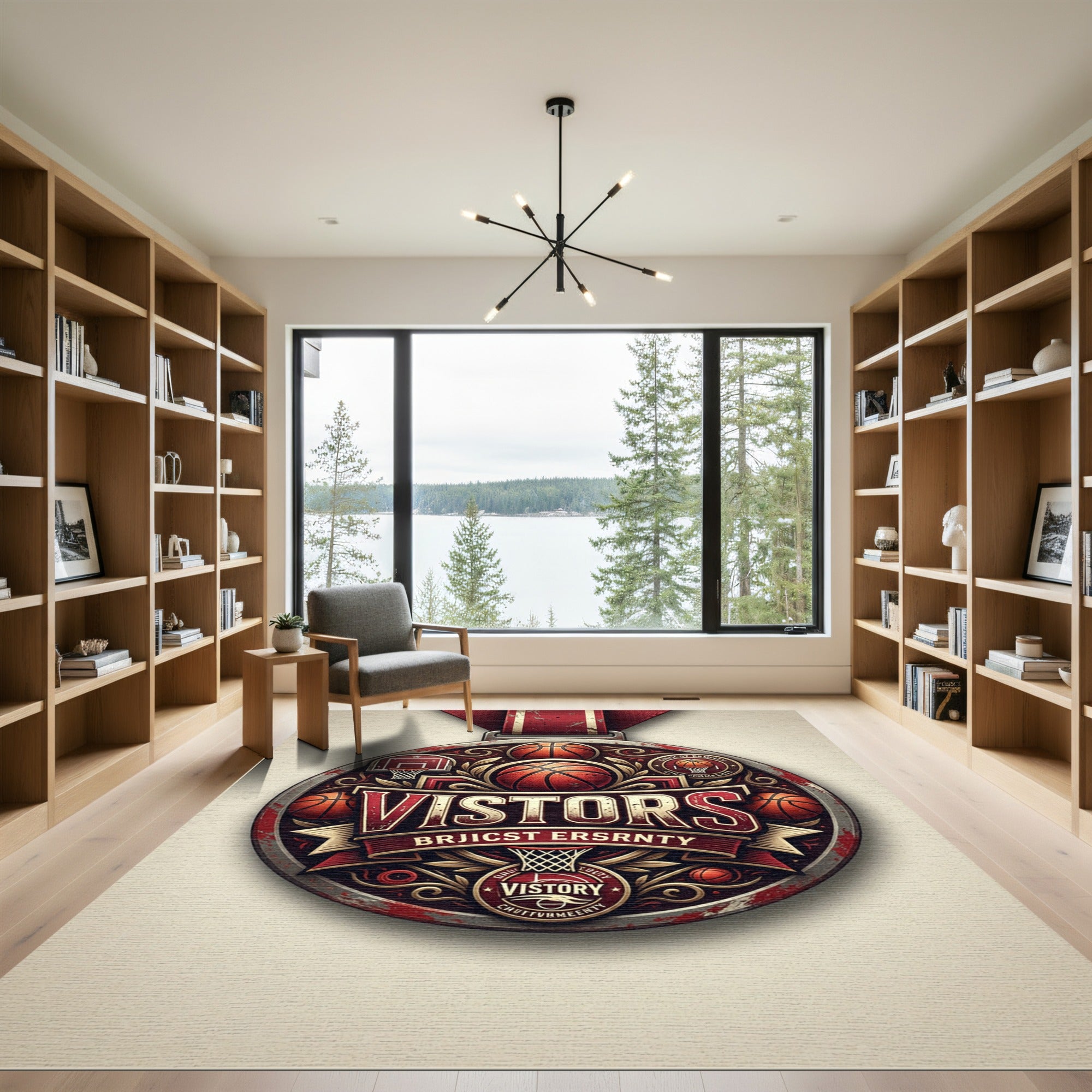 Vintage Crimson Basketball Medal Emblem Rug