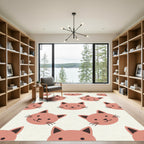 Playful Coral Cat Face Repeat Rug