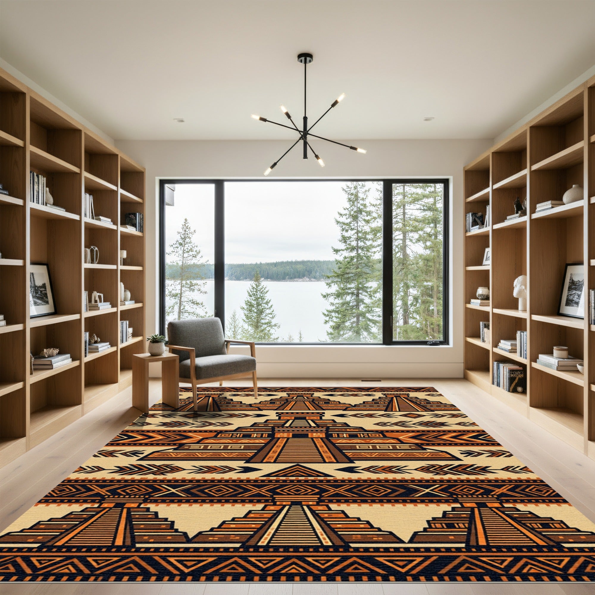 Aztec Terracotta Geometric Step Pyramid Rug