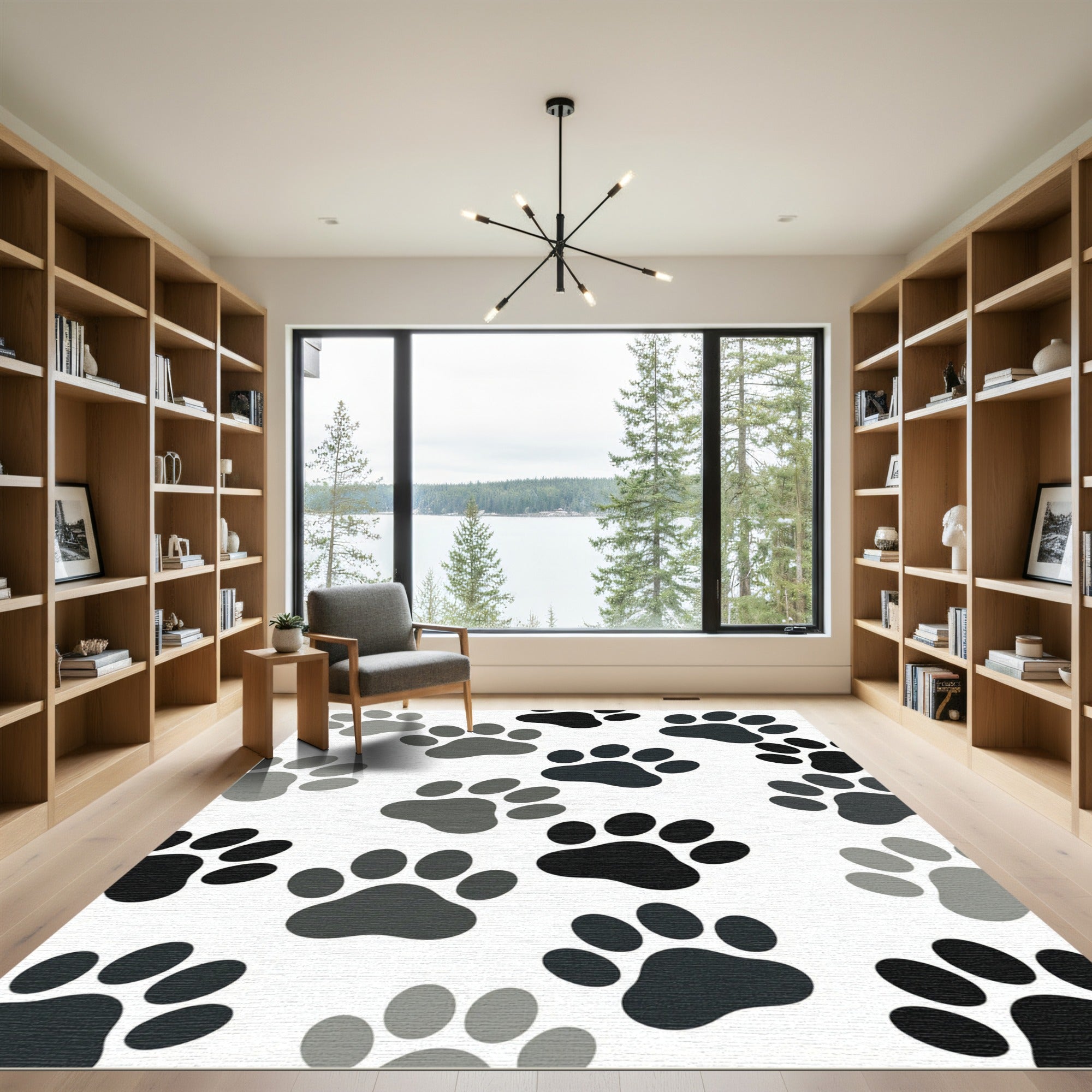 Playful Monochrome Animal Paw Footprints Rug