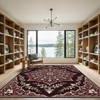 Dark Burgundy Floral Medallion Scroll Rug