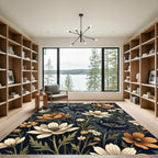 Dark Crimson Orange White Floral Arrangement Rug
