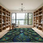 Exquisite Peacock Feather Symmetry Art Rug