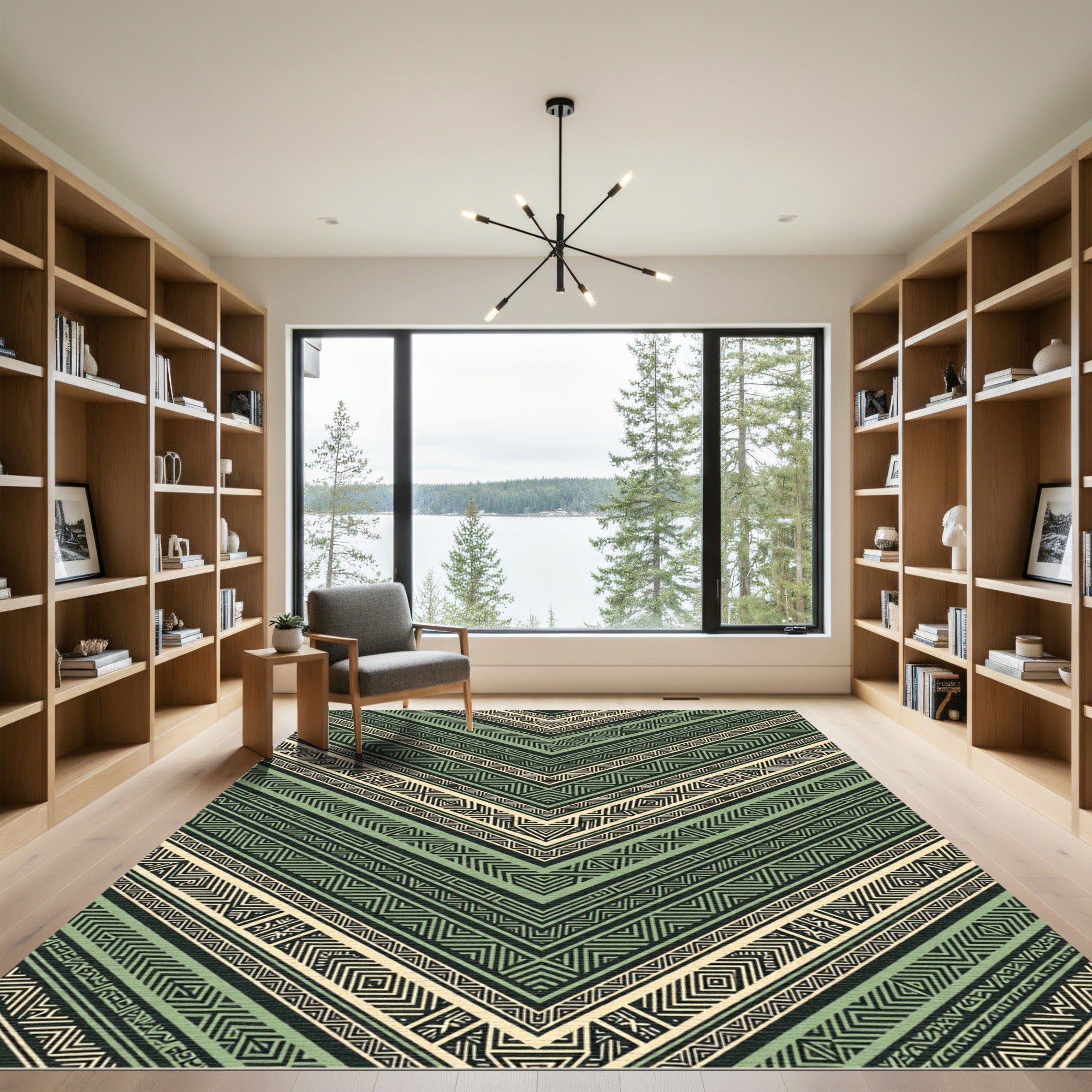 Sage Green Geometric Chevron Aztec Art Rug
