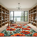Vibrant Orange Poppy Botanical Garden Rug