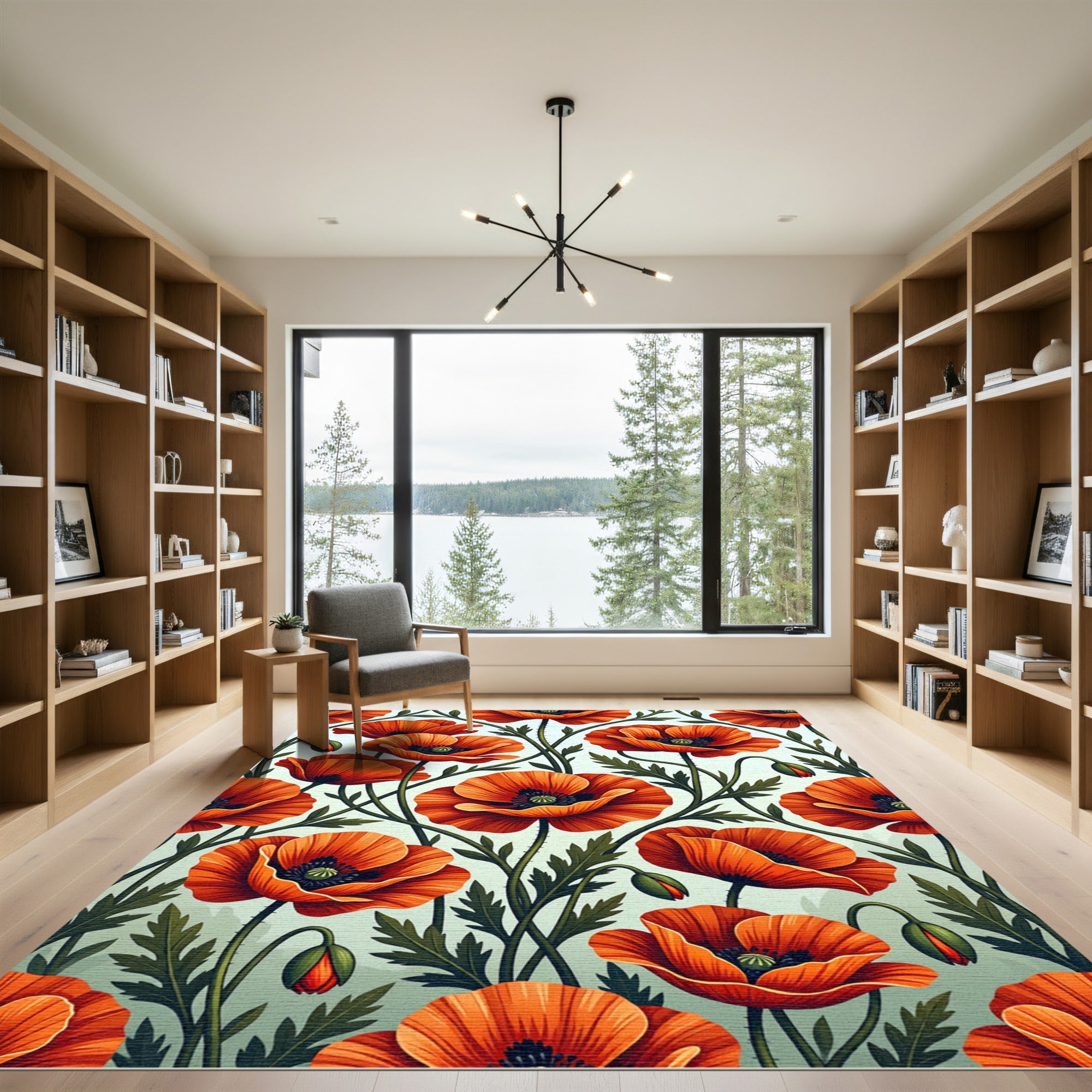 Vibrant Orange Poppy Botanical Garden Rug