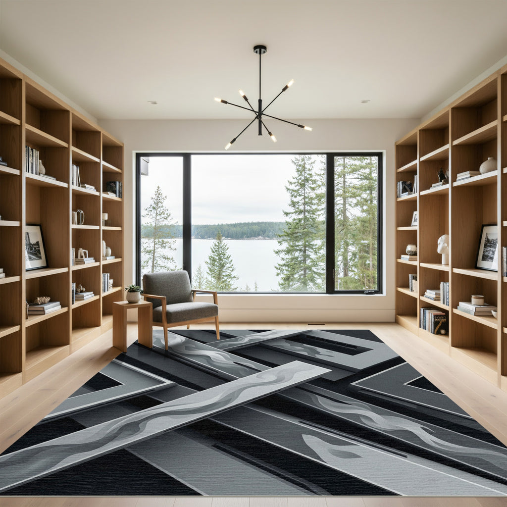 Monochrome Abstract Linear Flow Rug