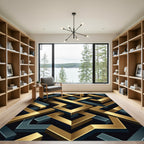 Gold Teal Isometric Maze Surface Rug