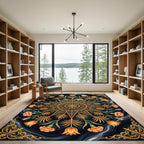 Golden Floral Star Medallion Obsidian Swirl Rug