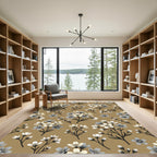 Brown White Gray Floral Sprig Arrangement Rug