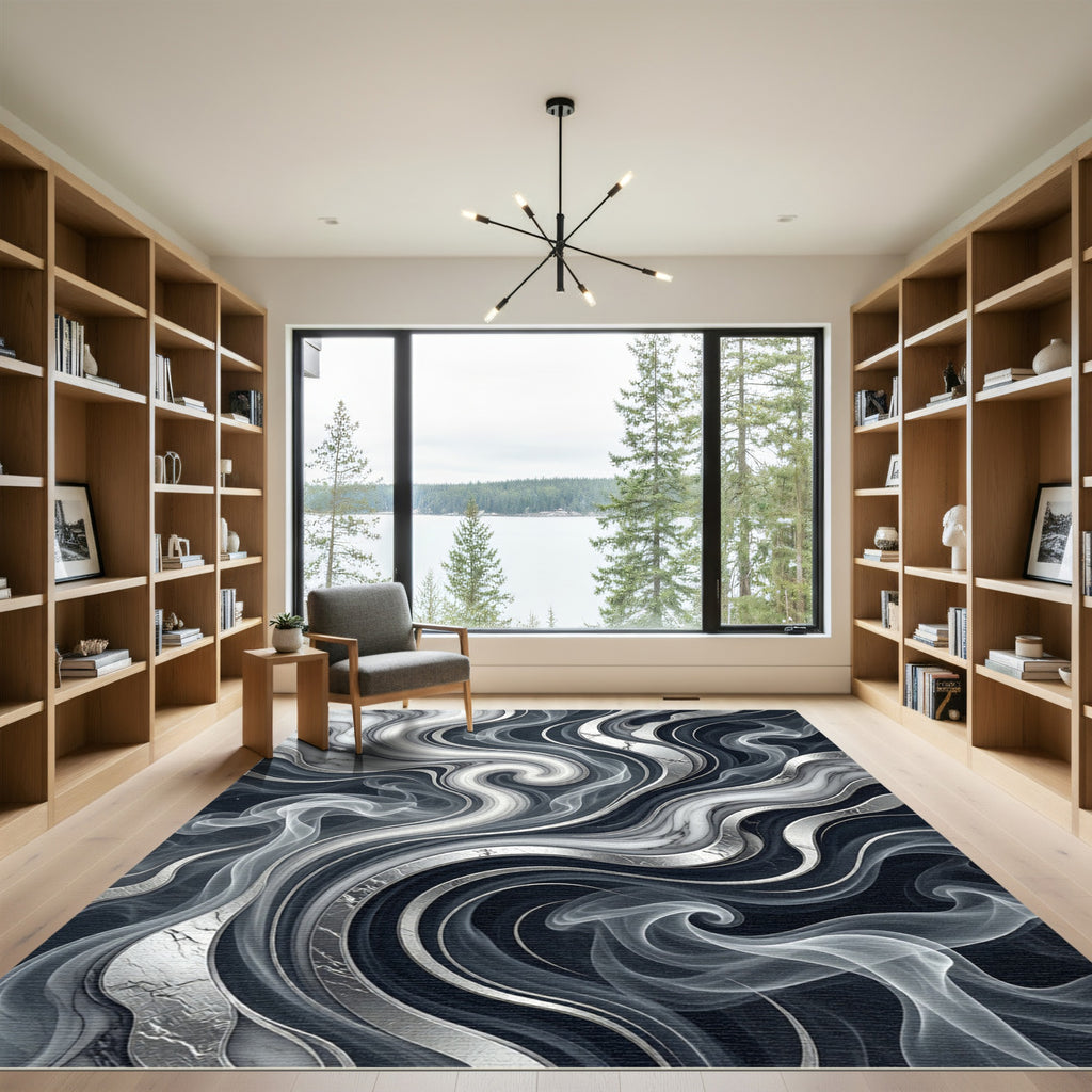 Monochromatic Swirl Marble Smoke Rug