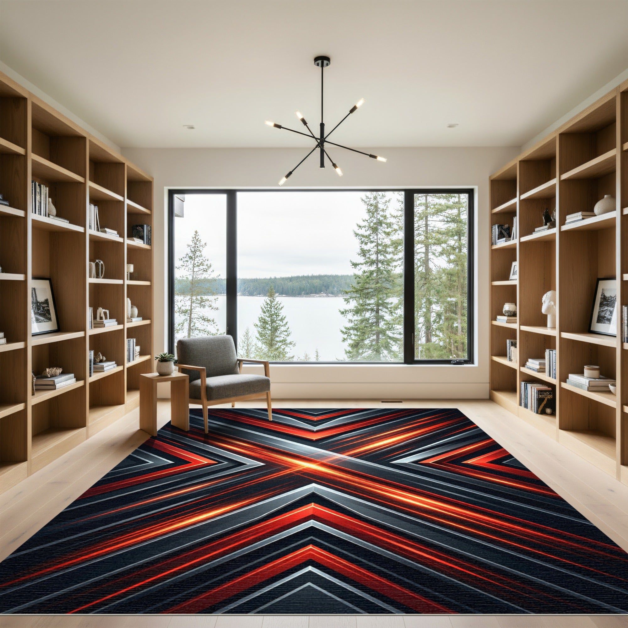 Sharp Crimson Metallic Geometric Abstract Rug