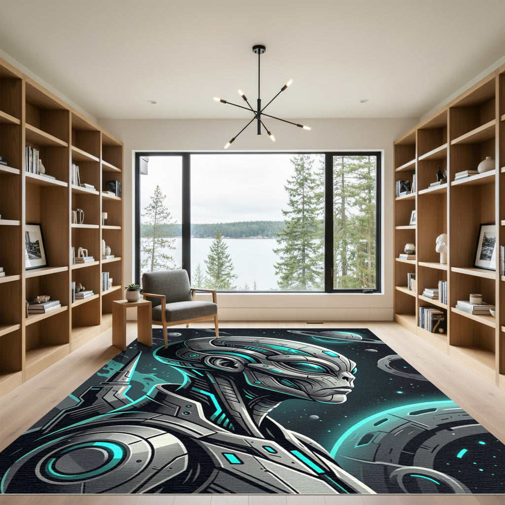 Futuristic Sci-Fi Cyborg Extraterrestrial Portrait Rug