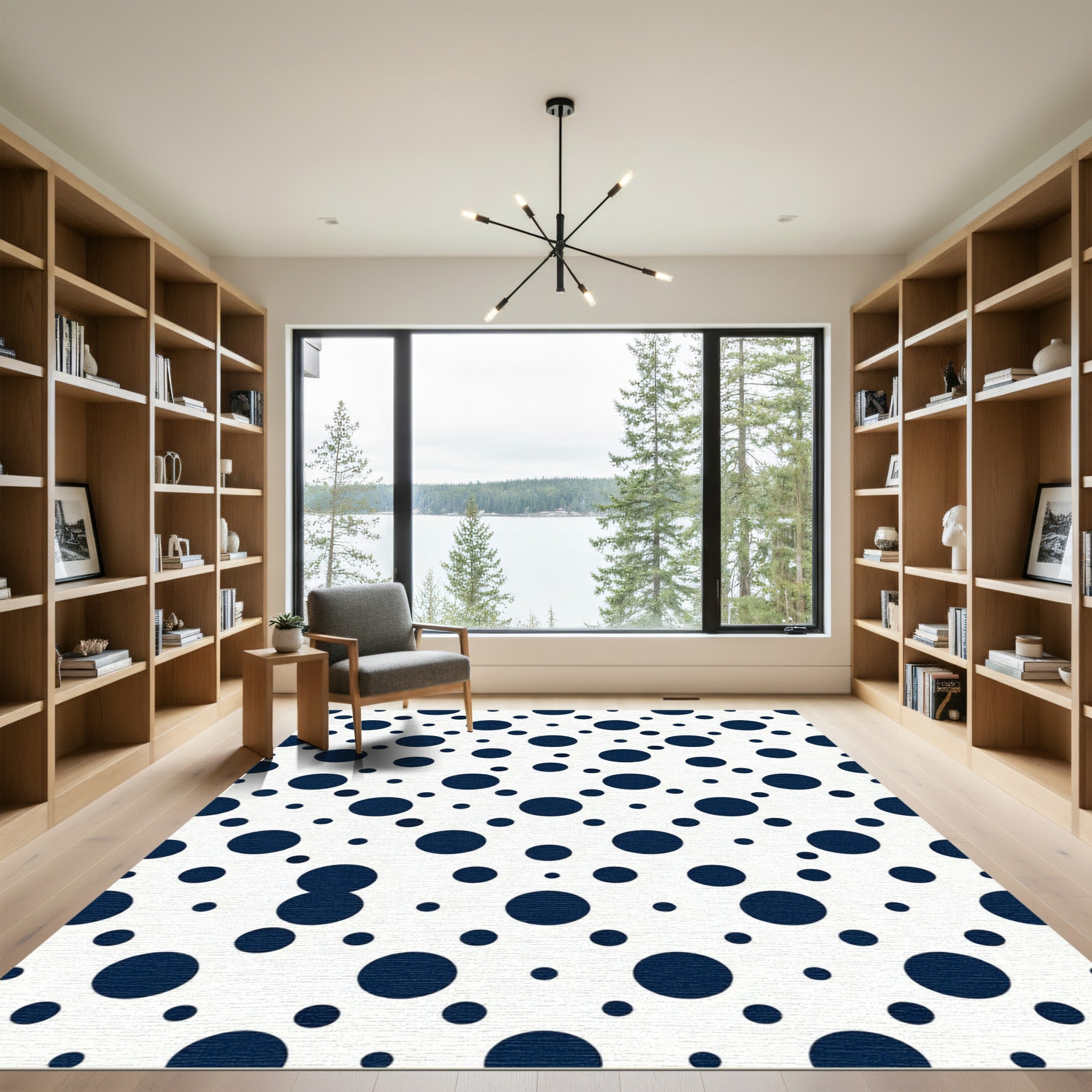 Minimalist Navy Polka Dot Grid Rug