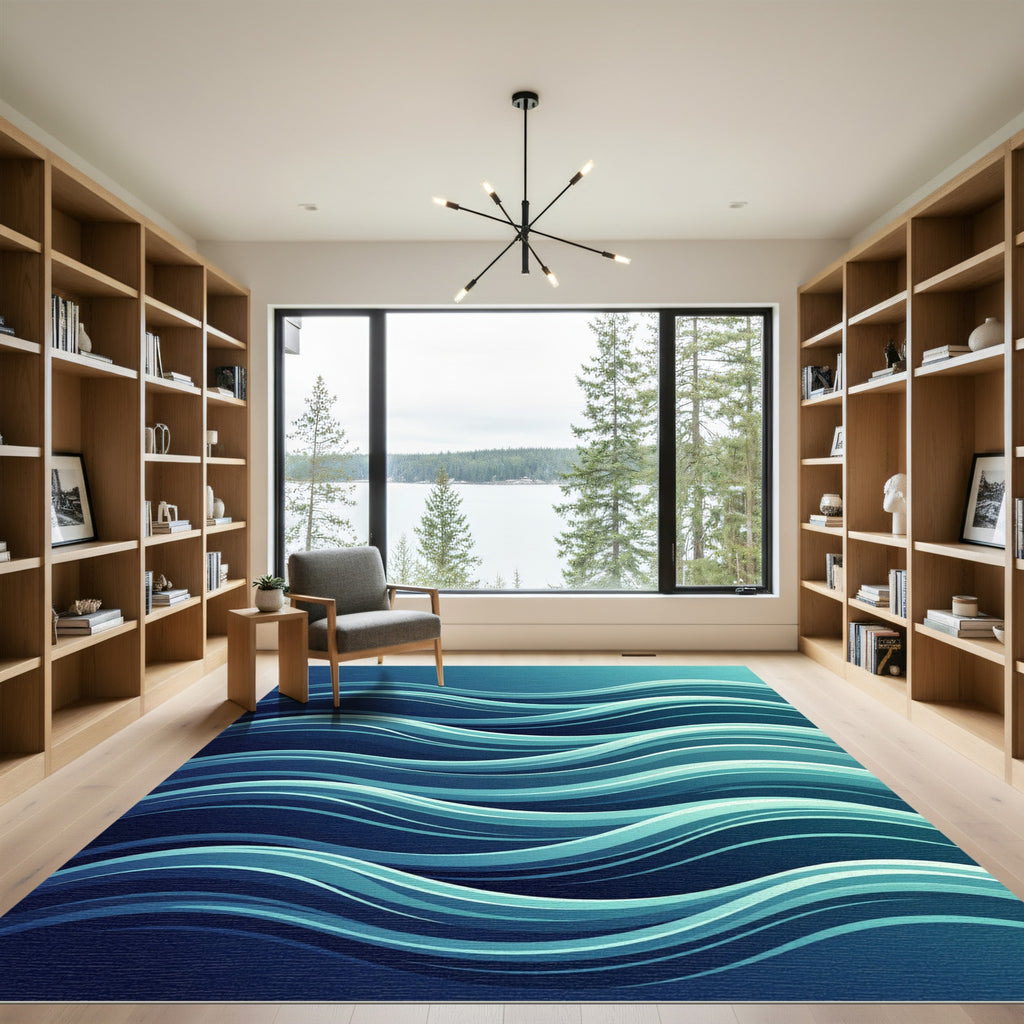 Deep Blue Aqua Layered Waves Rug