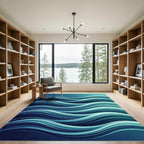 Deep Blue Aqua Layered Waves Rug