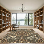 Ornate Golden Leaf Scroll Arrangement Rug
